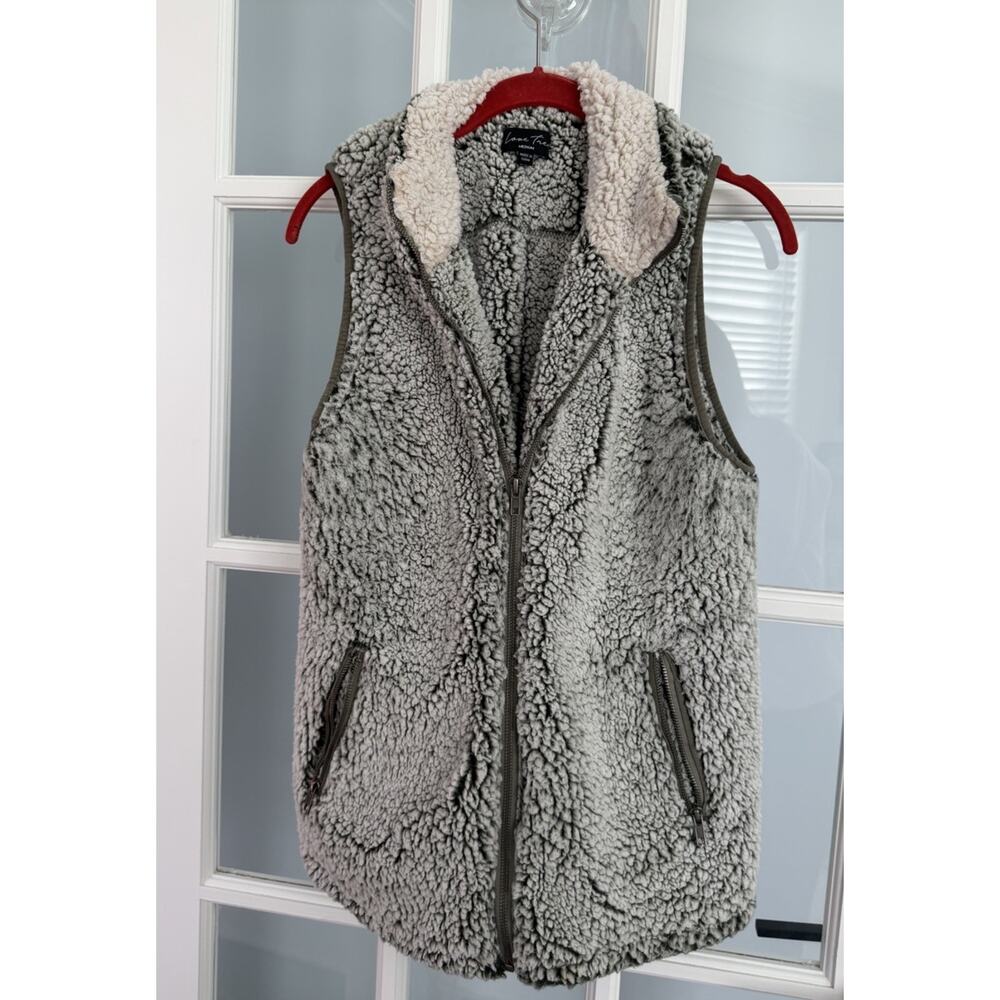 Sherpa Love Tree Vest, Light Beige & Sage, Size Medium